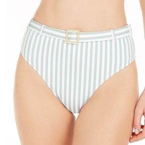 WeWoreWhat “Emily” green & white striped belted bottom XL